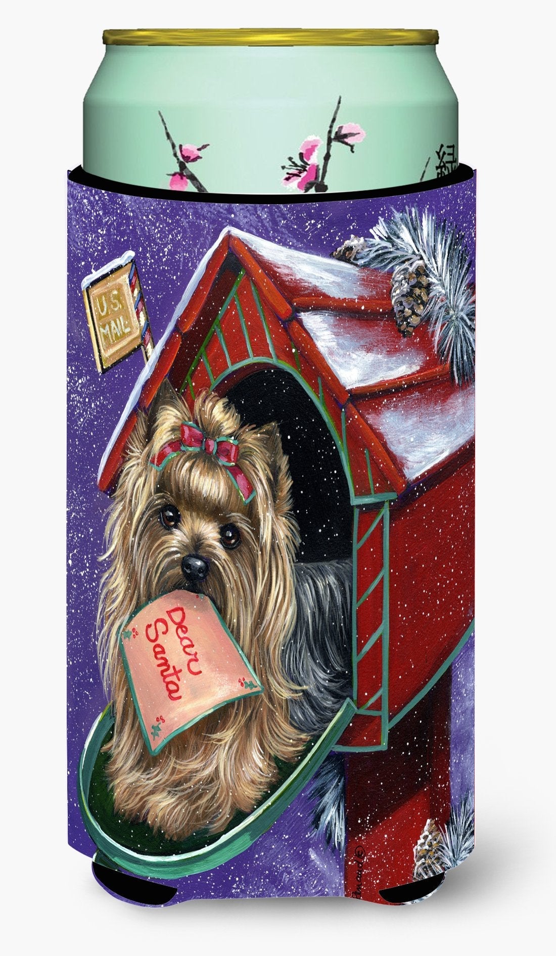 Yorkie Christmas Letter to Santa Tall Boy Hugger Can Cooler Sleeve Machine Washable Drink Collapsible Insulator Beverage Insulated Holder