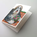 Bearded Collie Pot of Roses Greeting Cards Pack of 8 Blank Cards with Envelopes Whimsical A7 Size 5x7