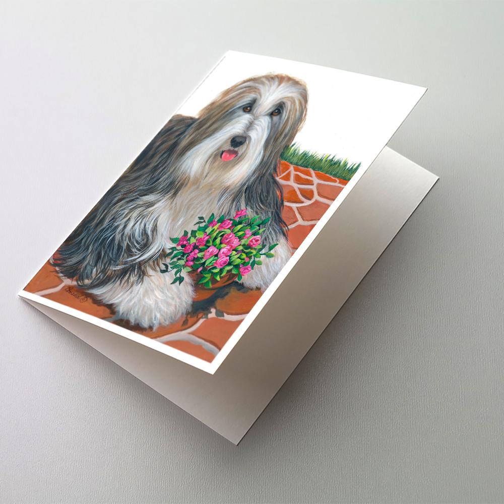 Bearded Collie Pot of Roses Greeting Cards Pack of 8 Blank Cards with Envelopes Whimsical A7 Size 5x7