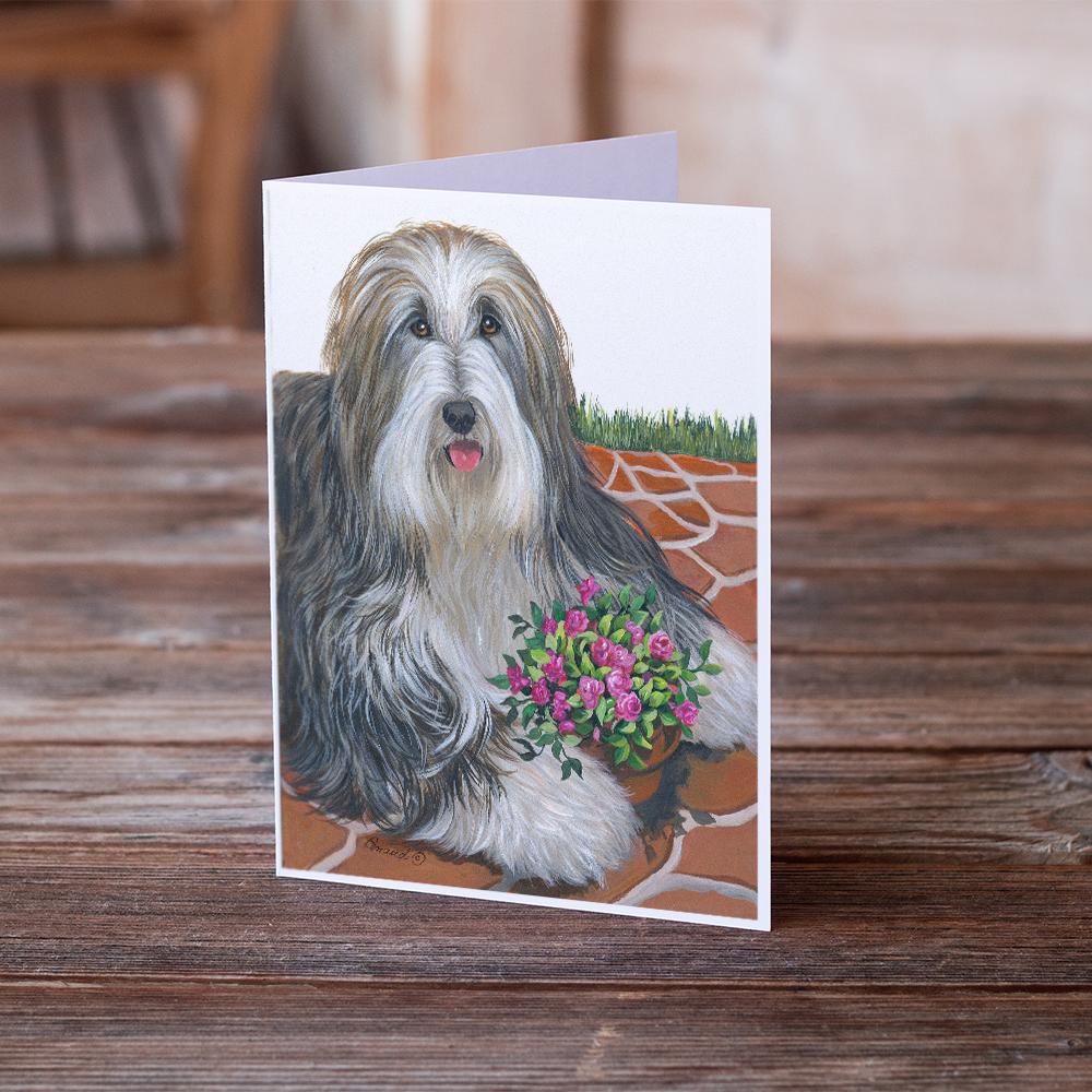 Bearded Collie Pot of Roses Greeting Cards Pack of 8 Blank Cards with Envelopes Whimsical A7 Size 5x7