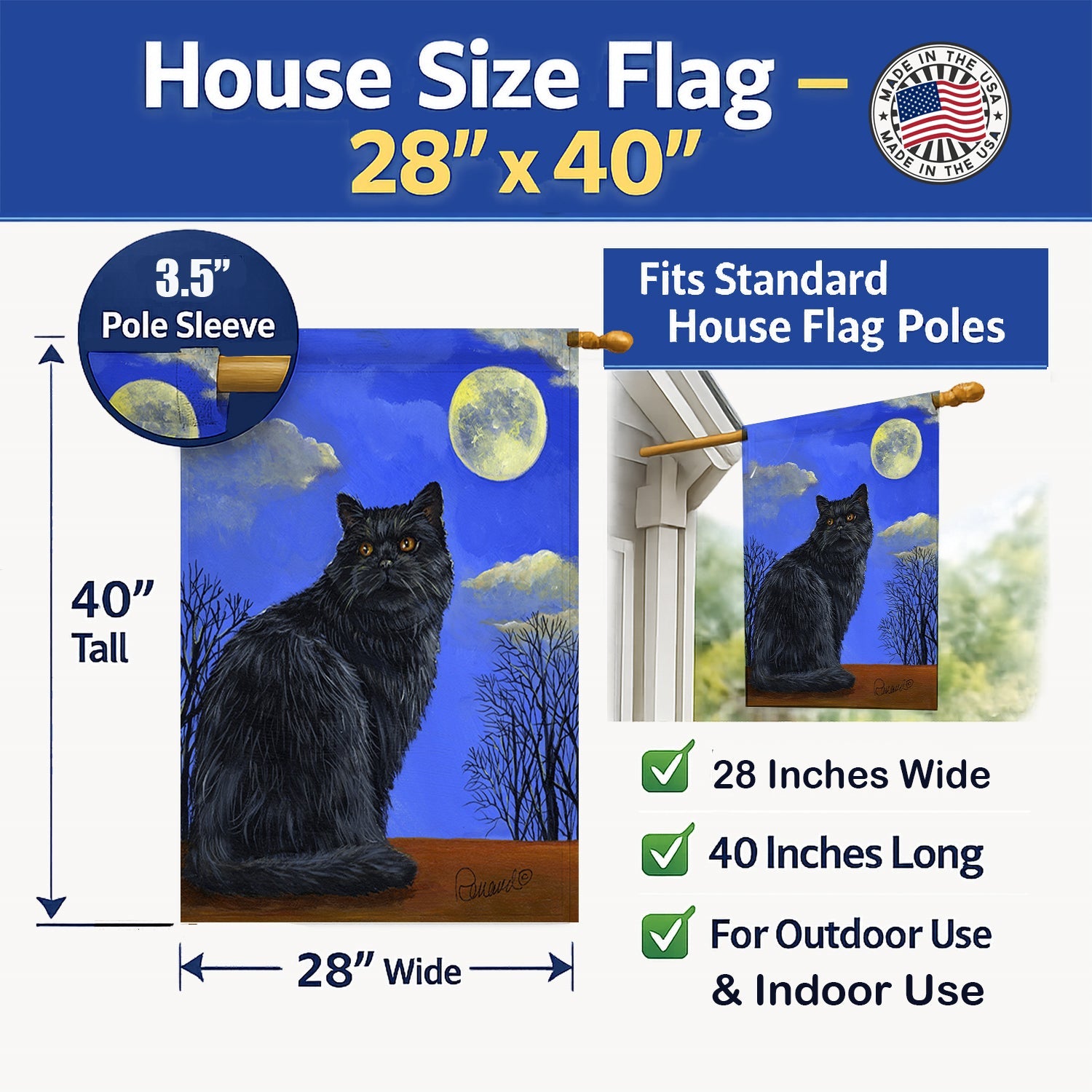 Black Cat Hocus Pocus Halloween House Flag 28x40 Porch Sleeve Pole Decorative Outside Yard Banner Artwork Wall Hanging, Polyester