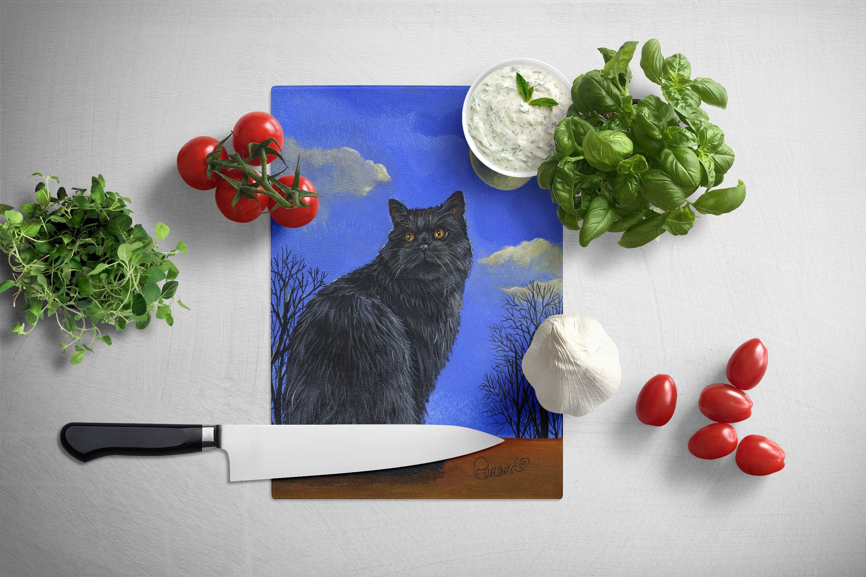 Black Cat Hocus Pocus Halloween Cutting Board Tempered Glass Kitchen Cutting Surface, Heat Resistant Chopping, Non-Slip Feet, Food Prep & Serving
