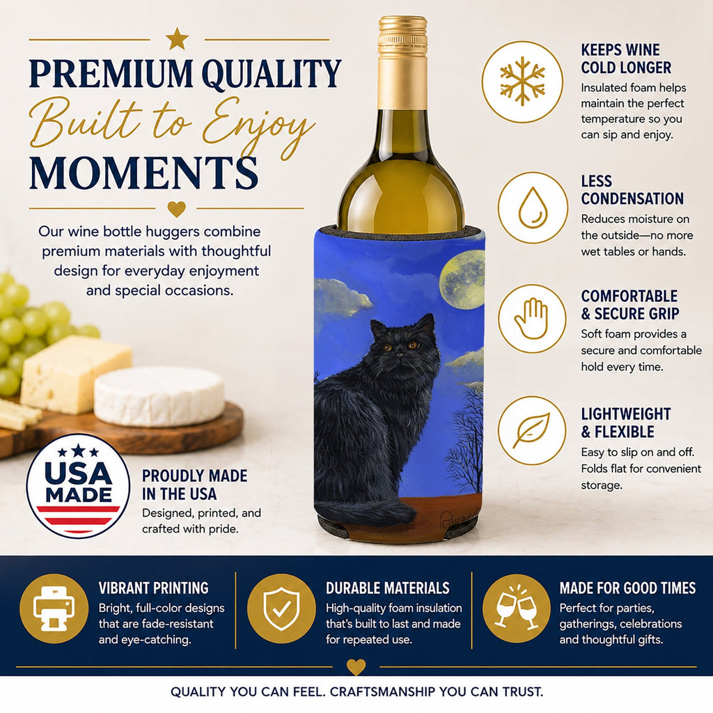 Black Cat Hocus Pocus Halloween Wine Bottle Hugger Gift Sleeve for Standard 750 ml Bottles, Insulated Reusable Also Fits Mini Shot & Pint Bottles