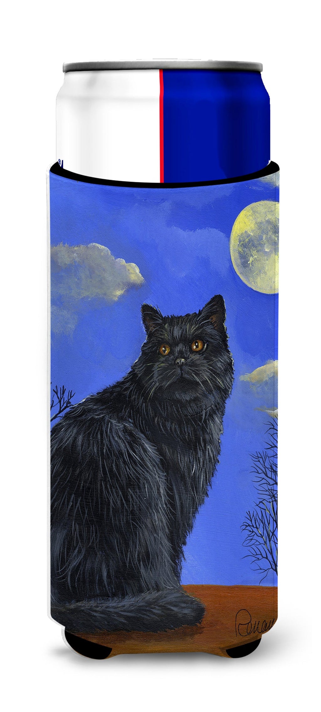 Black Cat Hocus Pocus Halloween Slim Can Hugger , Insulated Foam Hugger for 12 oz Slim Cans, Beer Bottles & Water Bottles, Printed in USA