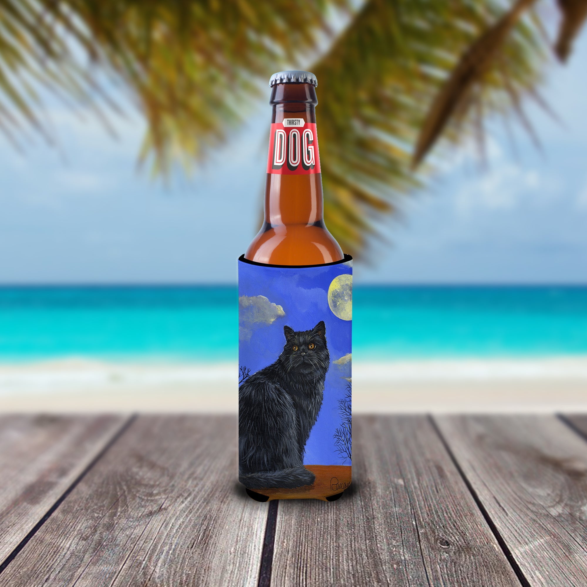 Black Cat Hocus Pocus Halloween Slim Can Hugger , Insulated Foam Hugger for 12 oz Slim Cans, Beer Bottles & Water Bottles, Printed in USA