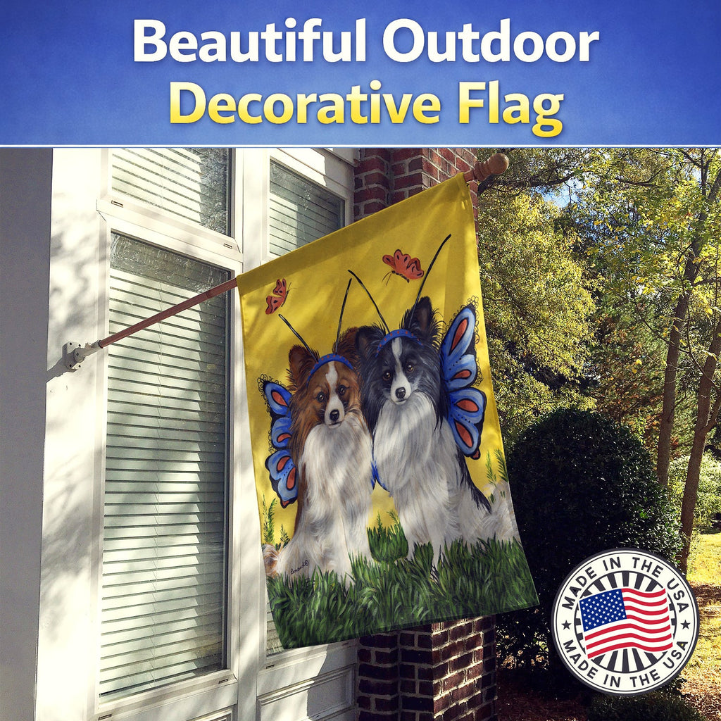 Papillon Butterflies House Flag 28x40 Porch Sleeve Pole Decorative Outside Yard Banner Artwork Wall Hanging, Polyester