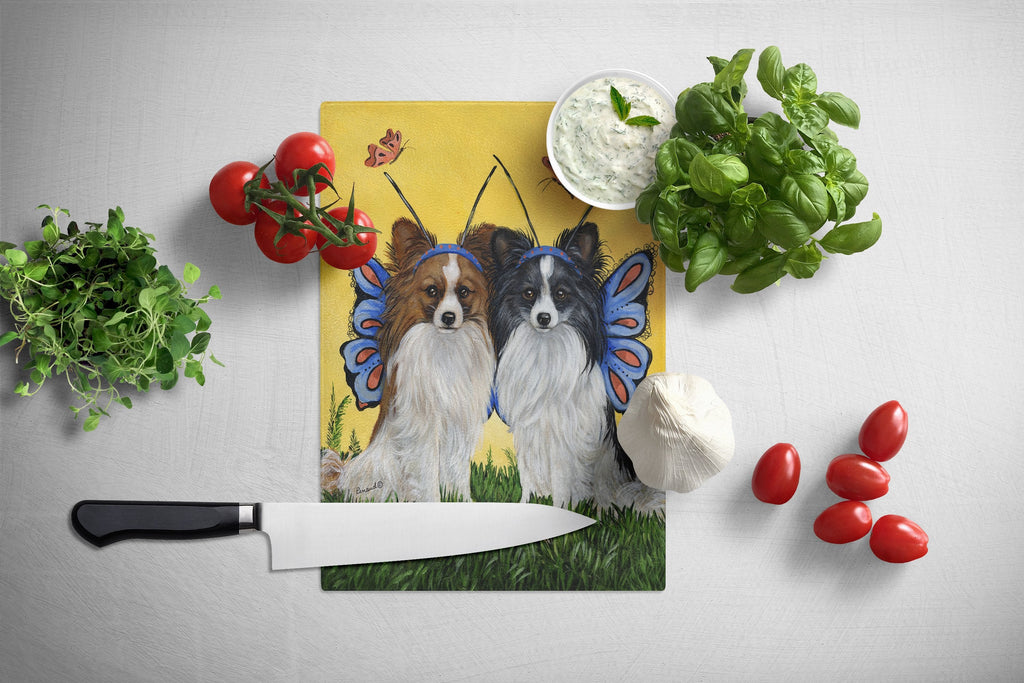 Papillon Butterflies Cutting Board Tempered Glass Kitchen Cutting Surface, Heat Resistant Chopping, Non-Slip Feet, Food Prep & Serving