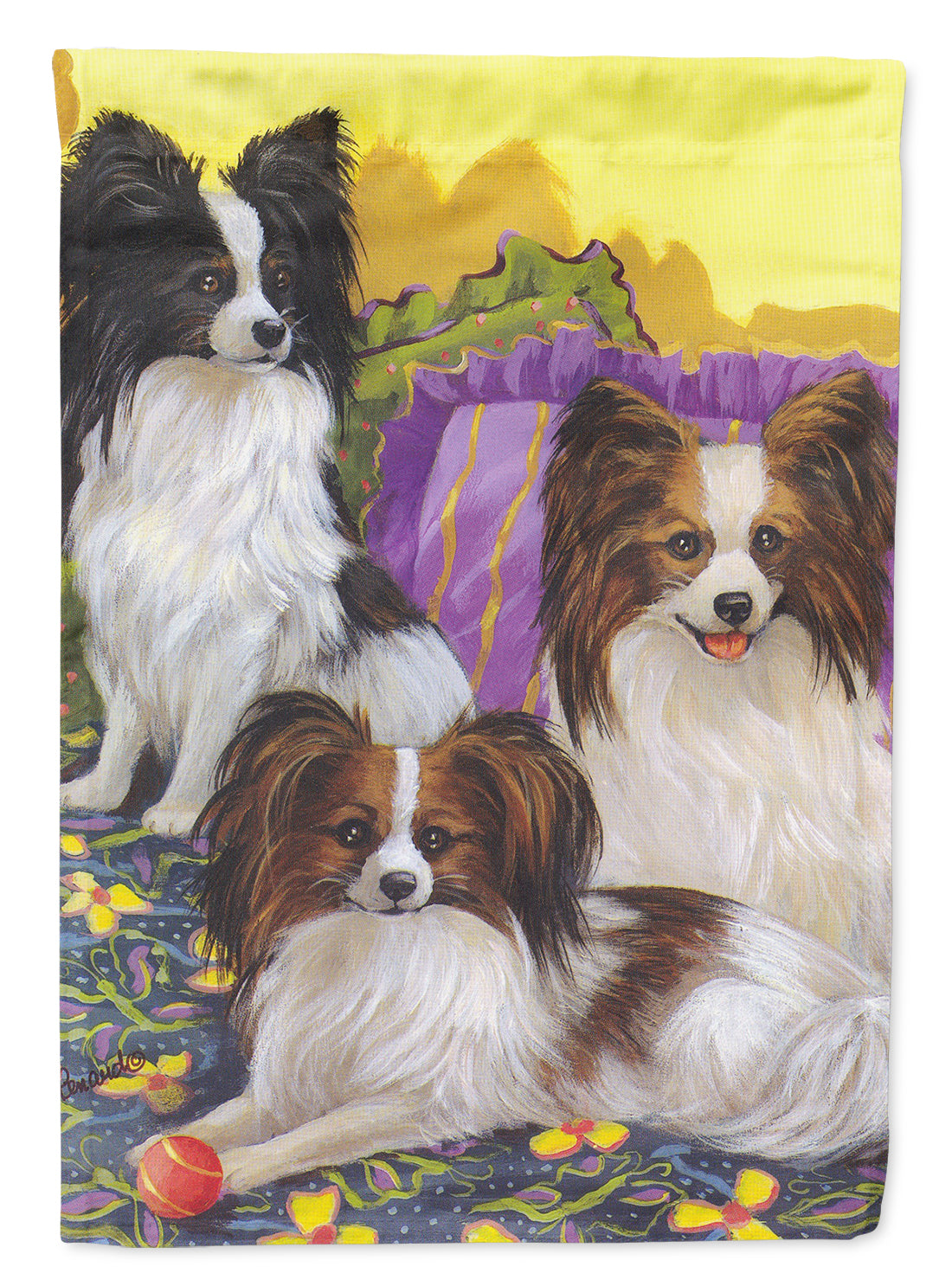 Papillon Party Pals House Flag 28x40 Porch Sleeve Pole Decorative Outside Yard Banner Artwork Wall Hanging, Polyester