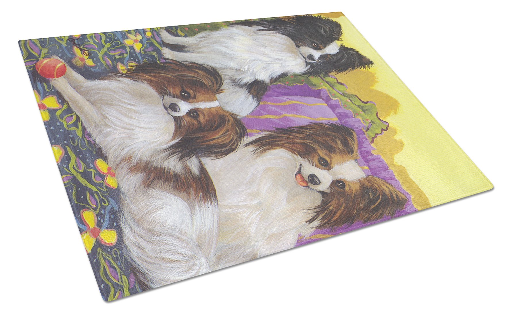 Papillon Party Pals Cutting Board Tempered Glass Kitchen Cutting Surface, Heat Resistant Chopping, Non-Slip Feet, Food Prep & Serving