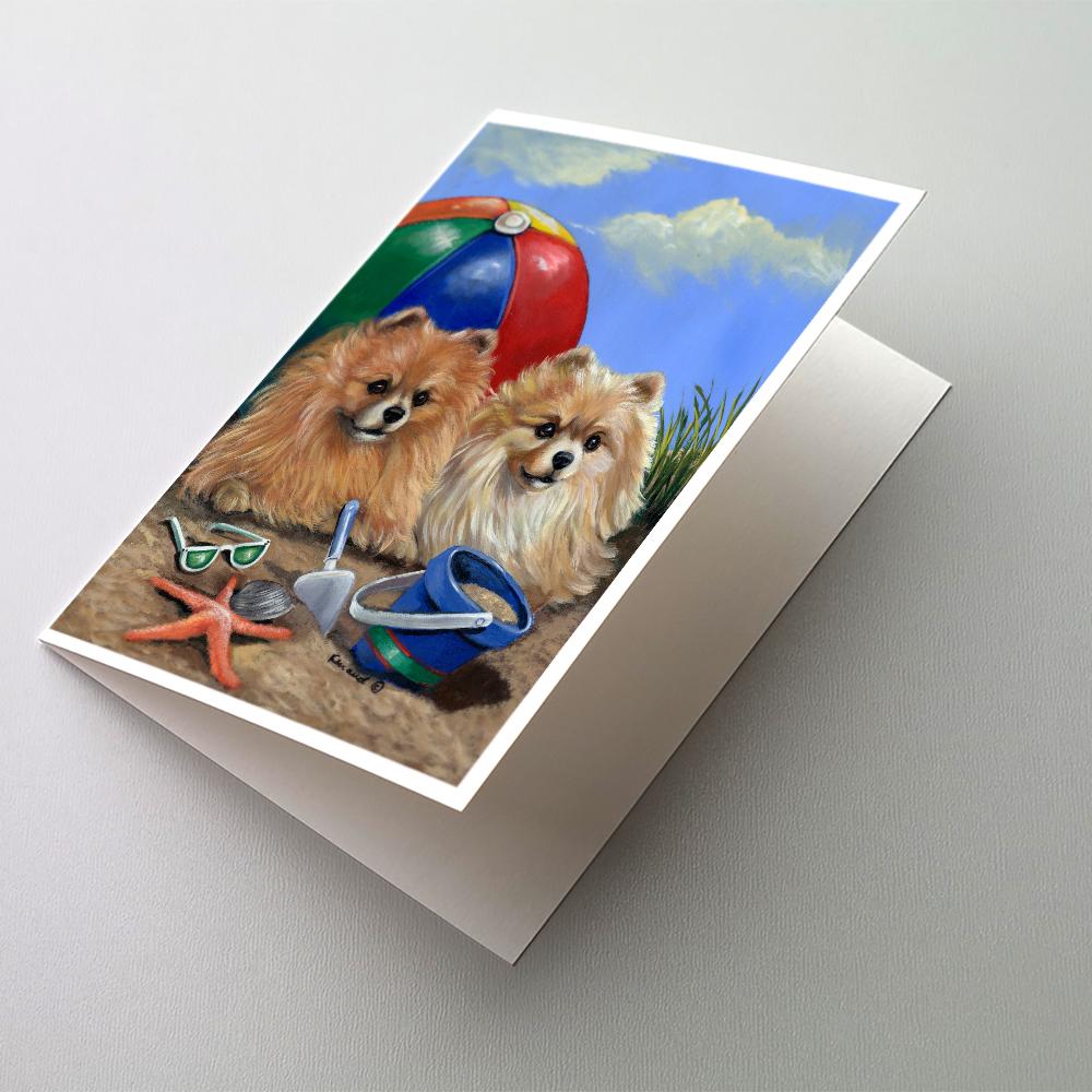 Pomeranian Beach Greeting Cards Pack of 8 Blank Cards with Envelopes Whimsical A7 Size 5x7