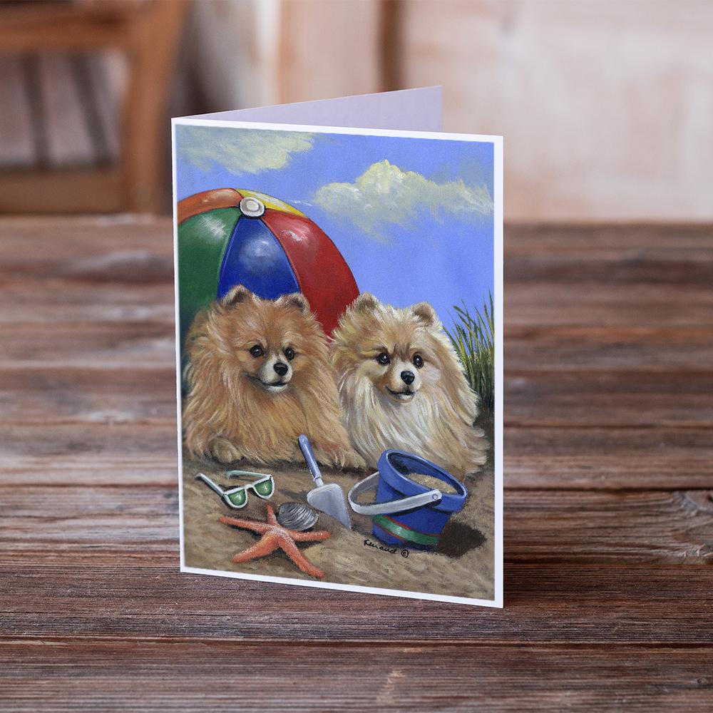 Pomeranian Beach Greeting Cards Pack of 8 Blank Cards with Envelopes Whimsical A7 Size 5x7