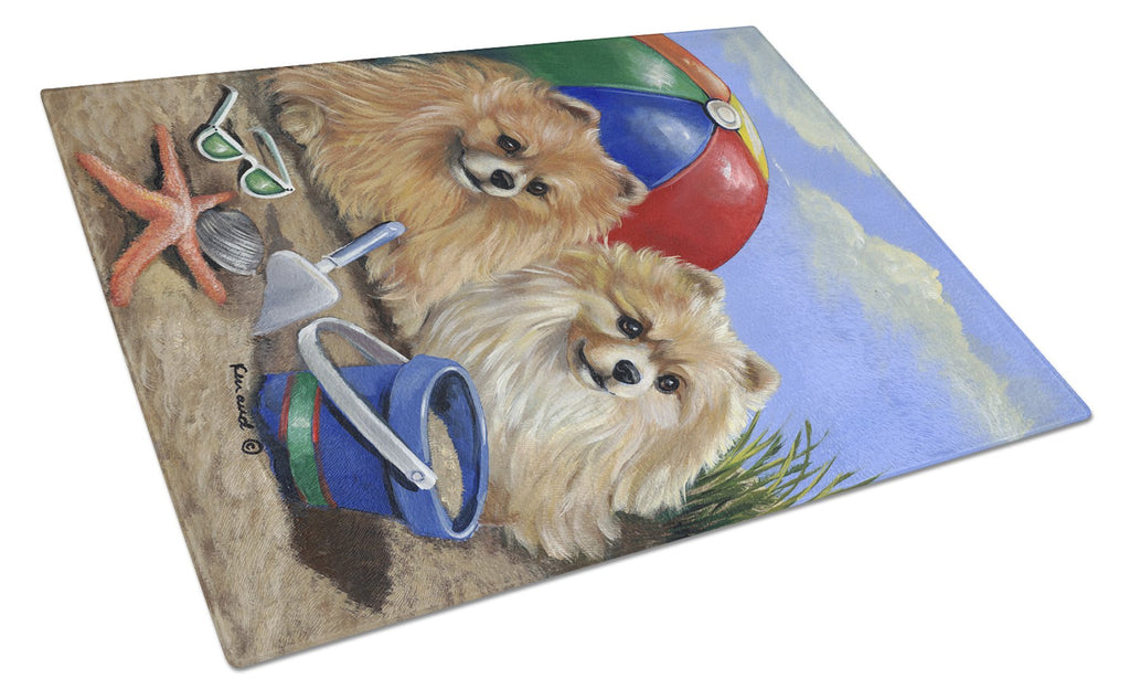 Pomeranian Beach Cutting Board Tempered Glass Kitchen Cutting Surface, Heat Resistant Chopping, Non-Slip Feet, Food Prep & Serving
