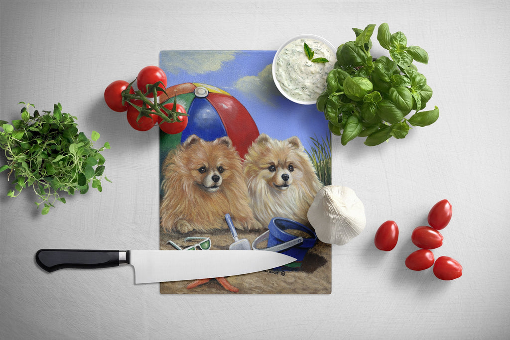 Pomeranian Beach Cutting Board Tempered Glass Kitchen Cutting Surface, Heat Resistant Chopping, Non-Slip Feet, Food Prep & Serving