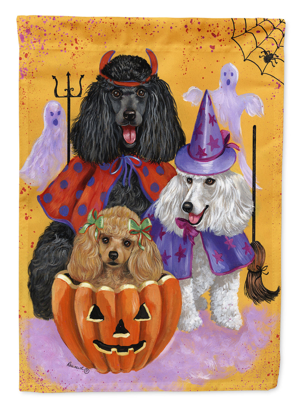 Poodle Halloween House Flag 28x40 Porch Sleeve Pole Decorative Outside Yard Banner Artwork Wall Hanging, Polyester