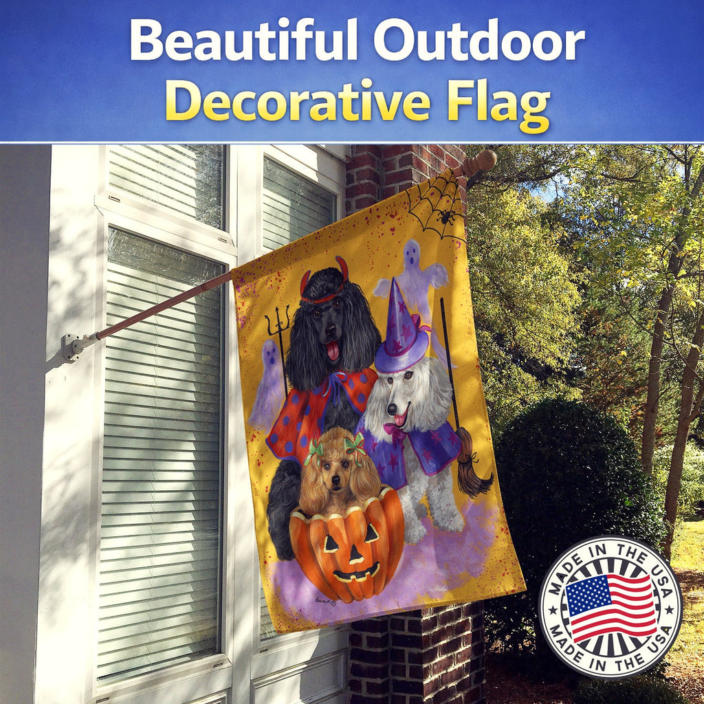 Poodle Halloween House Flag 28x40 Porch Sleeve Pole Decorative Outside Yard Banner Artwork Wall Hanging, Polyester