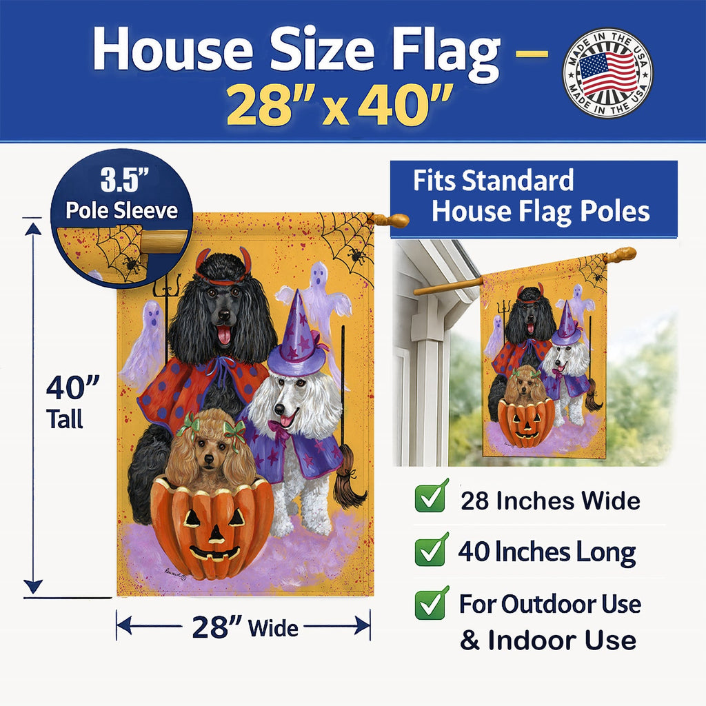 Poodle Halloween House Flag 28x40 Porch Sleeve Pole Decorative Outside Yard Banner Artwork Wall Hanging, Polyester