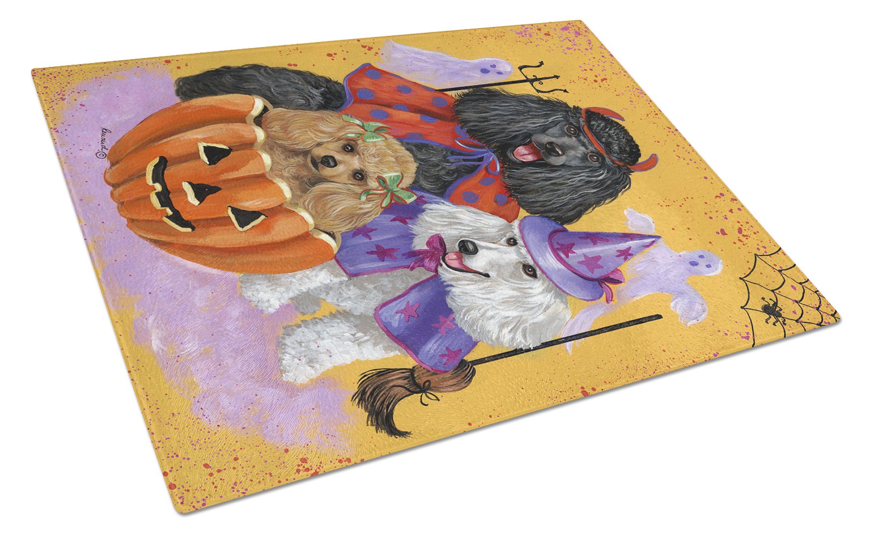 Poodle Halloween Cutting Board Tempered Glass Kitchen Cutting Surface, Heat Resistant Chopping, Non-Slip Feet, Food Prep & Serving