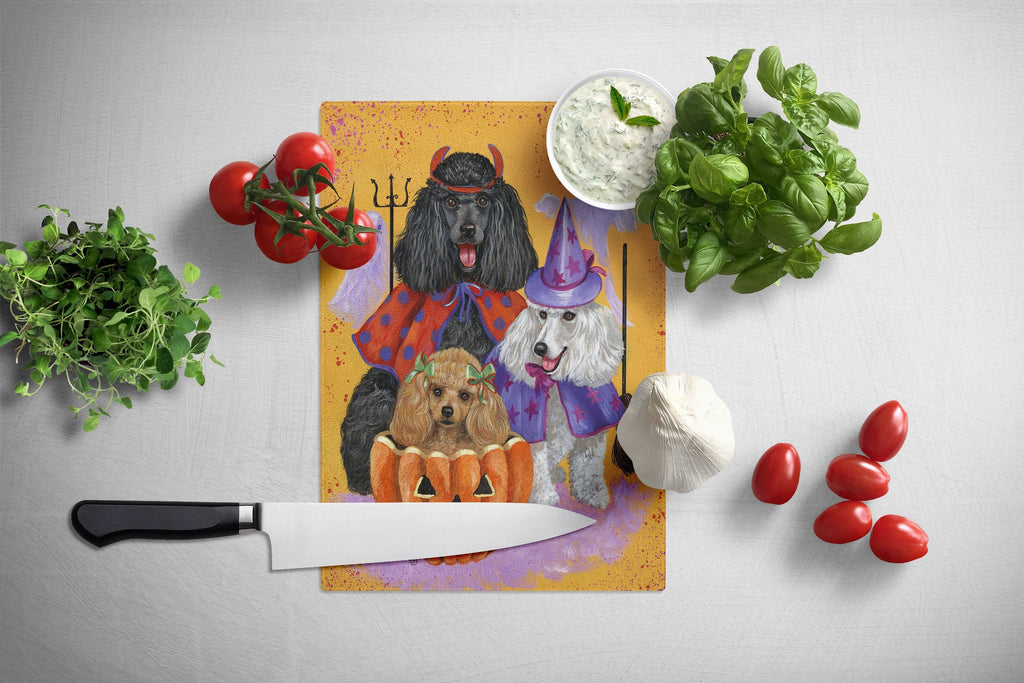 Poodle Halloween Cutting Board Tempered Glass Kitchen Cutting Surface, Heat Resistant Chopping, Non-Slip Feet, Food Prep & Serving