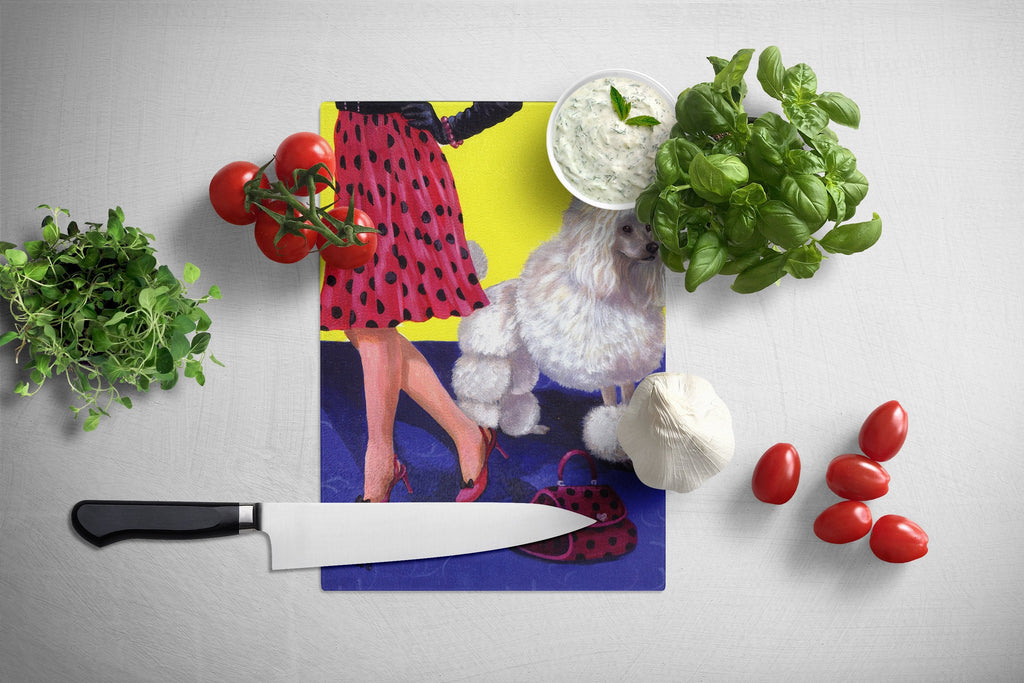 Poodle High Maintenance Cutting Board Tempered Glass Kitchen Cutting Surface, Heat Resistant Chopping, Non-Slip Feet, Food Prep & Serving