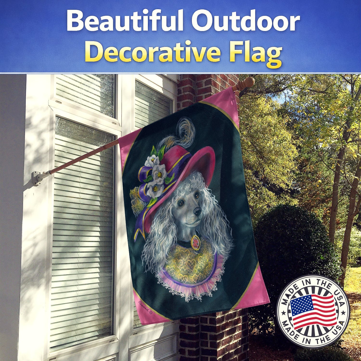 Poodle Lady Alexandria House Flag 28x40 Porch Sleeve Pole Decorative Outside Yard Banner Artwork Wall Hanging, Polyester
