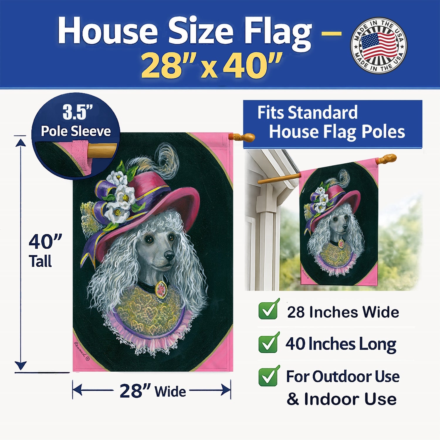 Poodle Lady Alexandria House Flag 28x40 Porch Sleeve Pole Decorative Outside Yard Banner Artwork Wall Hanging, Polyester