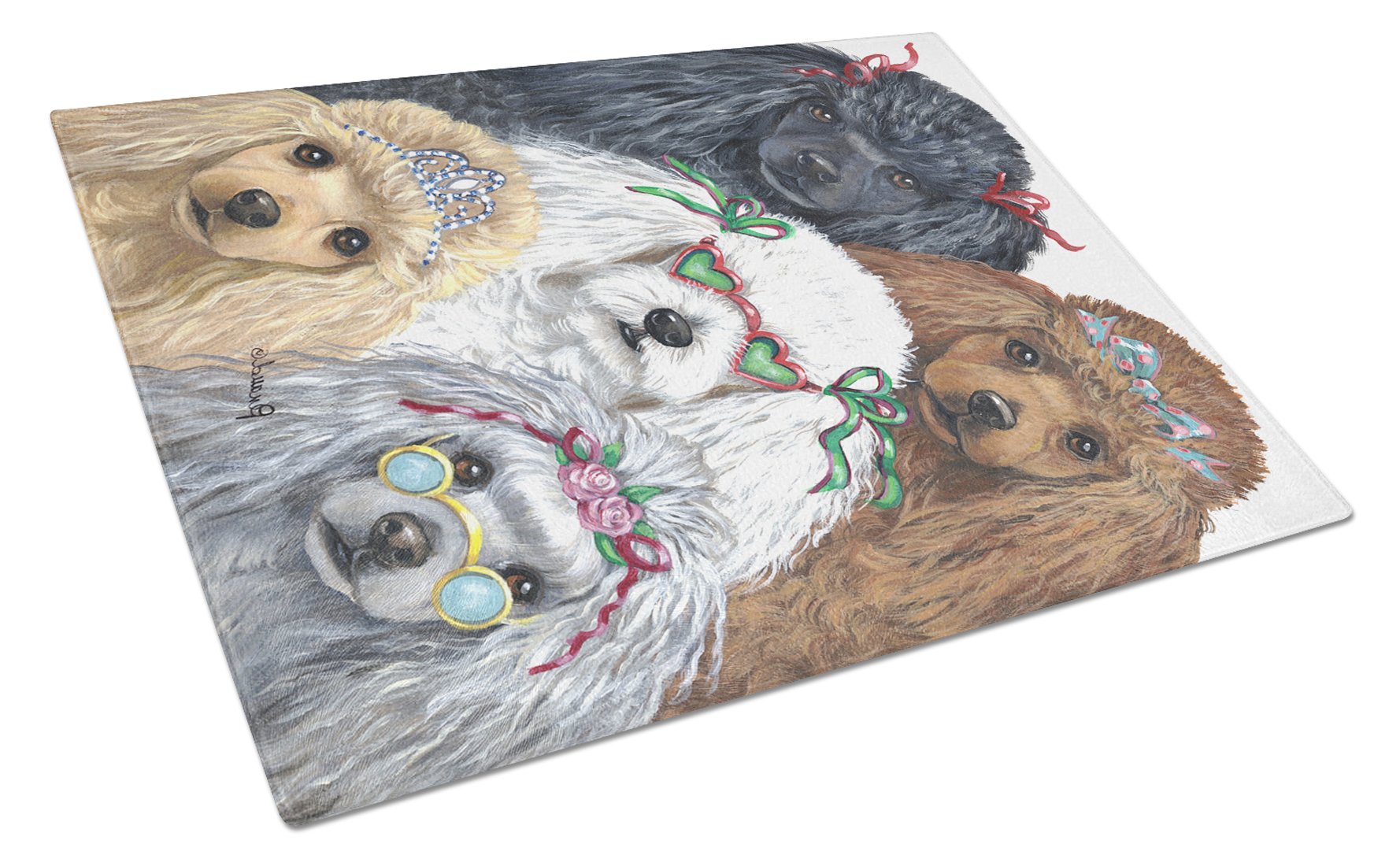 Poodle Oodles Cutting Board Tempered Glass Kitchen Cutting Surface, Heat Resistant Chopping, Non-Slip Feet, Food Prep & Serving