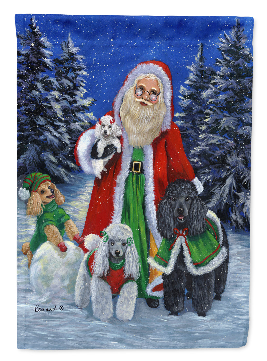 Poodle Christmas Santa House Flag 28x40 Porch Sleeve Pole Decorative Outside Yard Banner Artwork Wall Hanging, Polyester