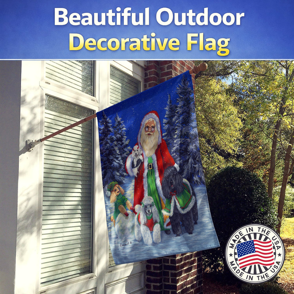 Poodle Christmas Santa House Flag 28x40 Porch Sleeve Pole Decorative Outside Yard Banner Artwork Wall Hanging, Polyester