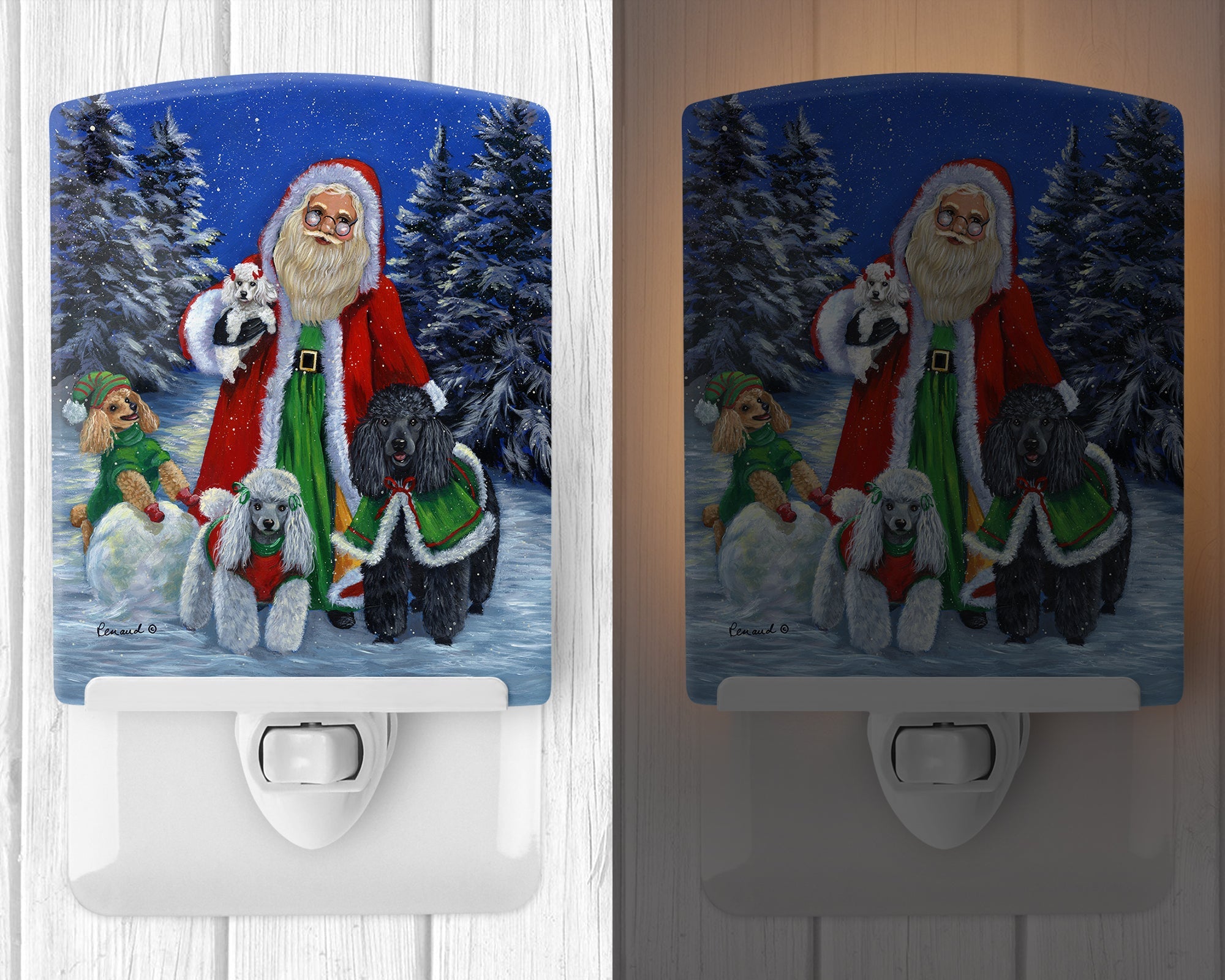Poodle Christmas Santa Ceramic Night Light Compact, UL-Certified, Ideal for Bedroom, Bathroom, Nursery, Hallway, Kitchen, 6x4x3, Multicolor