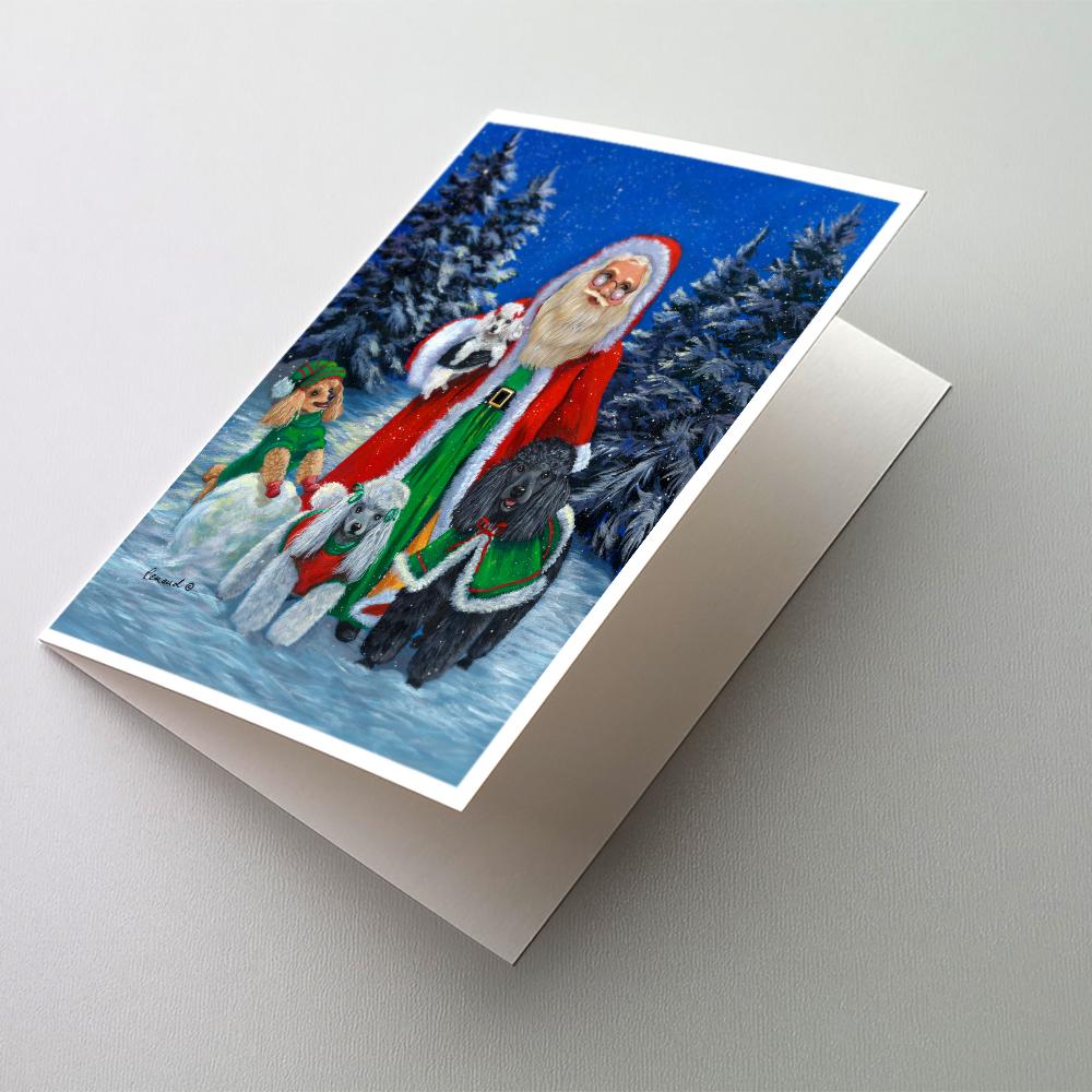 Poodle Christmas Santa Greeting Cards Pack of 8 Blank Cards with Envelopes Whimsical A7 Size 5x7