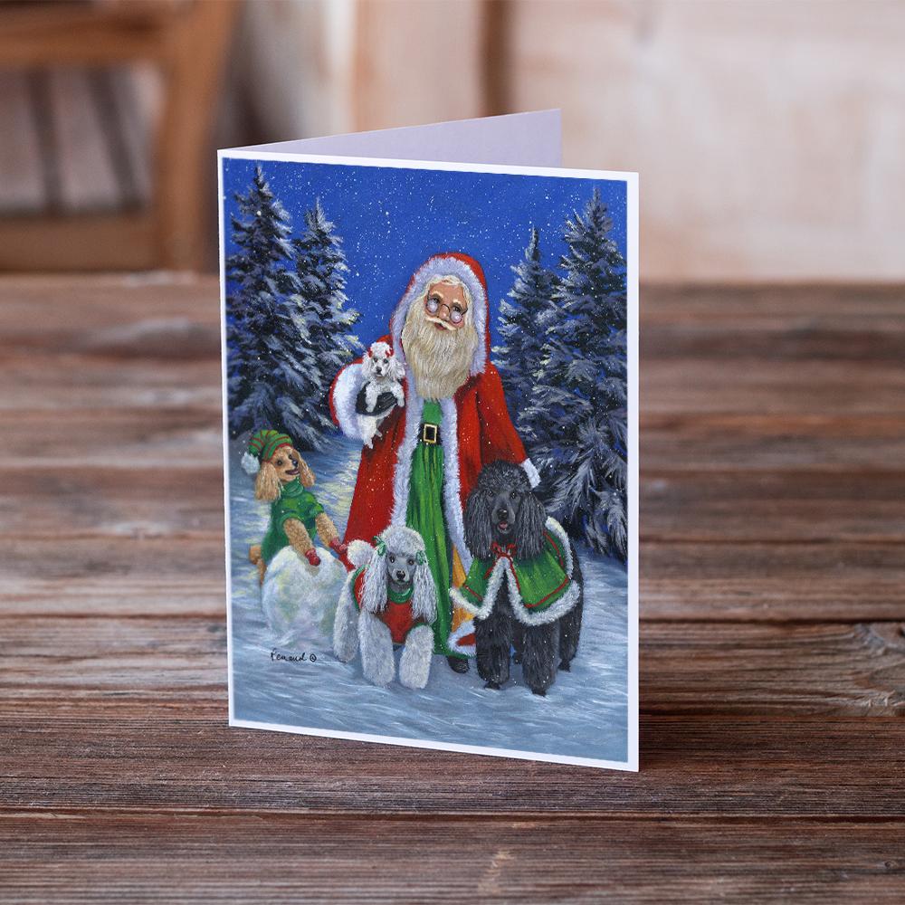 Poodle Christmas Santa Greeting Cards Pack of 8 Blank Cards with Envelopes Whimsical A7 Size 5x7
