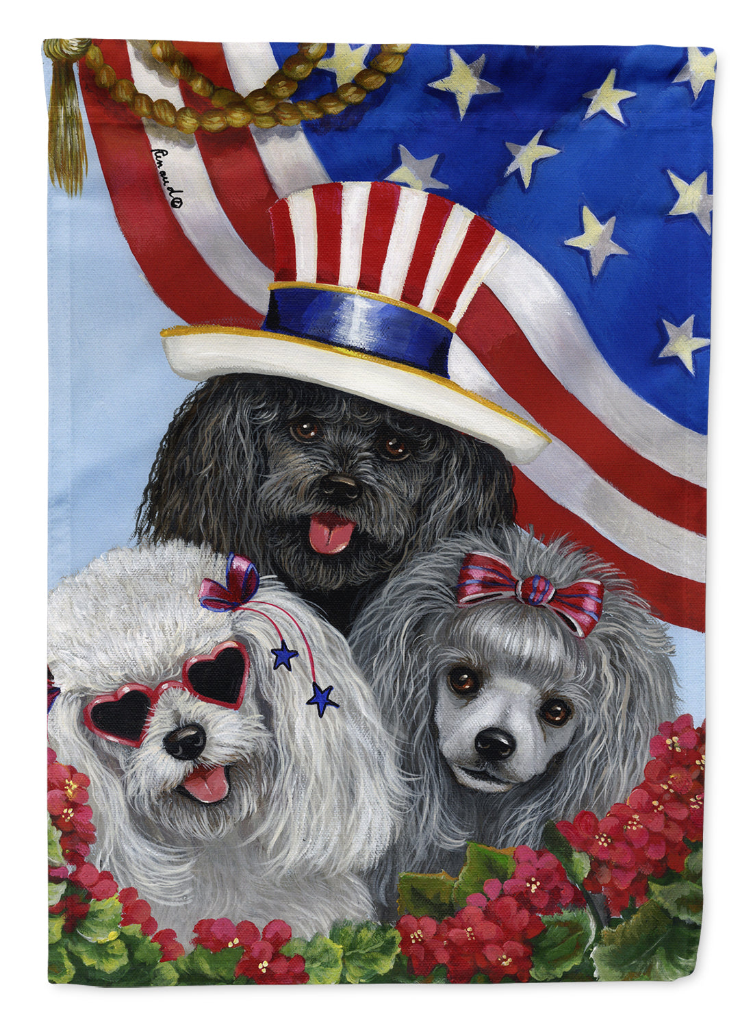 Poodle USA House Flag 28x40 Porch Sleeve Pole Decorative Outside Yard Banner Artwork Wall Hanging, Polyester