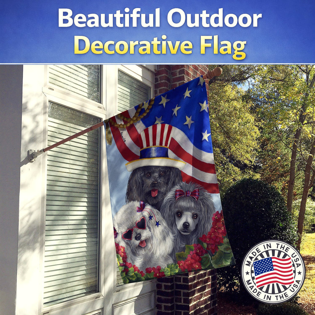 Poodle USA House Flag 28x40 Porch Sleeve Pole Decorative Outside Yard Banner Artwork Wall Hanging, Polyester