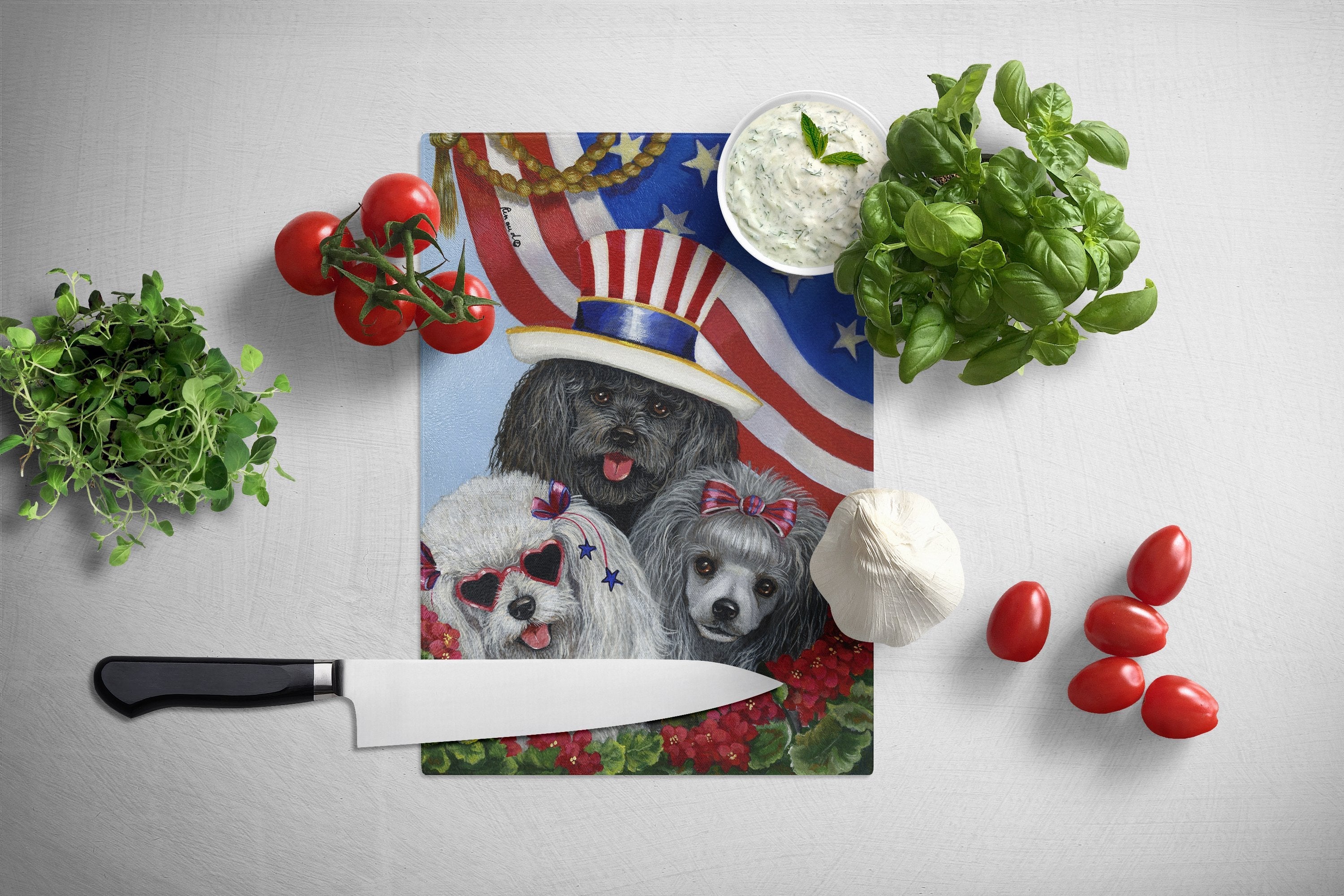 Poodle USA Cutting Board Tempered Glass Kitchen Cutting Surface, Heat Resistant Chopping, Non-Slip Feet, Food Prep & Serving