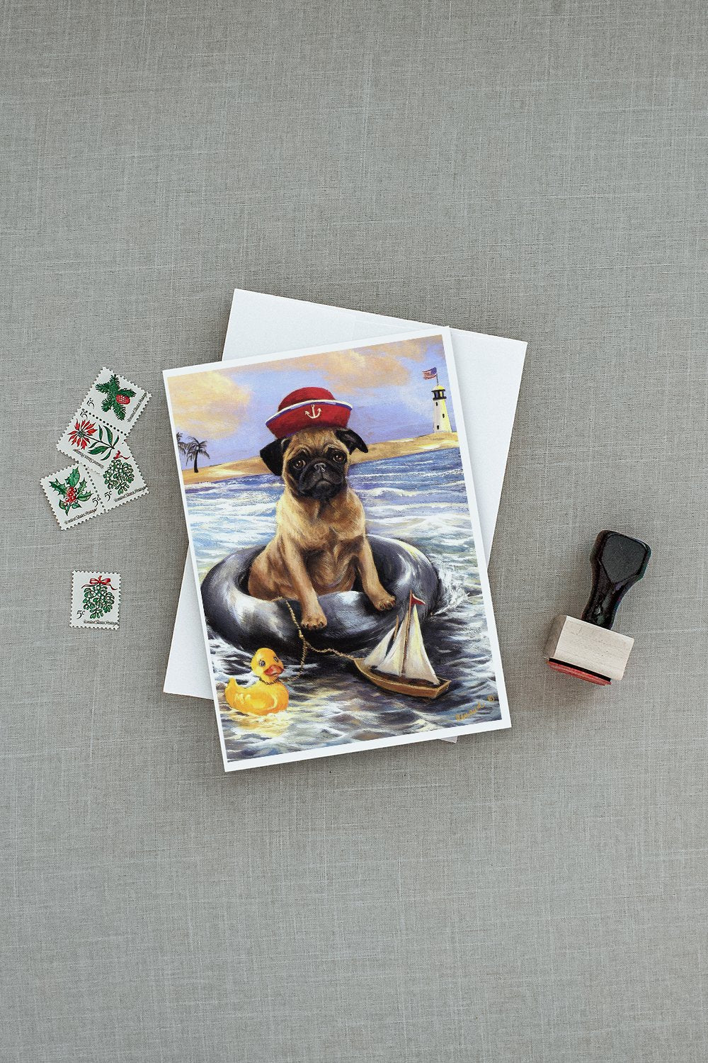 Pug Ahoy Sailor Greeting Cards Pack of 8 Blank Cards with Envelopes Whimsical A7 Size 5x7