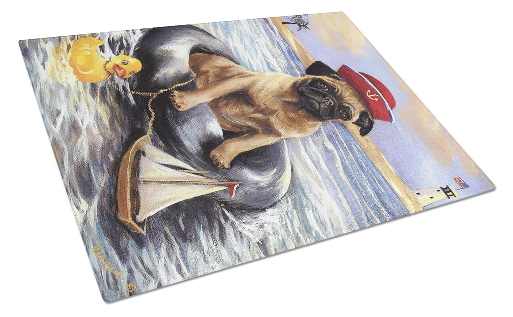 Pug Ahoy Sailor Cutting Board Tempered Glass Kitchen Cutting Surface, Heat Resistant Chopping, Non-Slip Feet, Food Prep & Serving