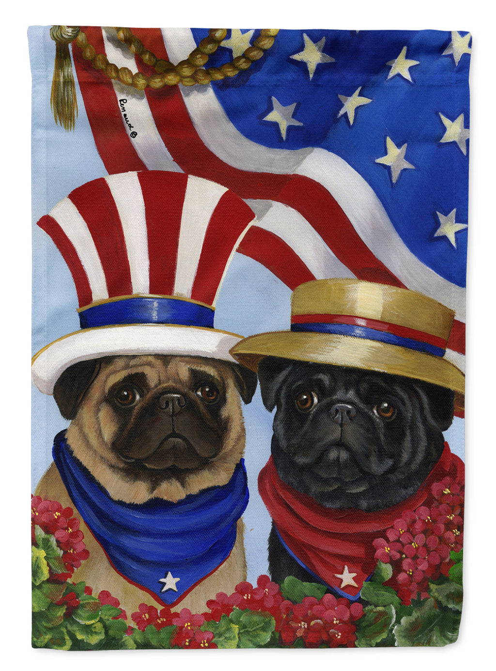 Pug USA House Flag 28x40 Porch Sleeve Pole Decorative Outside Yard Banner Artwork Wall Hanging, Polyester