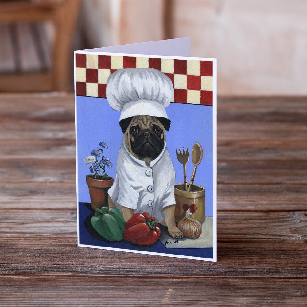 Pug Veggie Chef Greeting Cards Pack of 8 Blank Cards with Envelopes Whimsical A7 Size 5x7