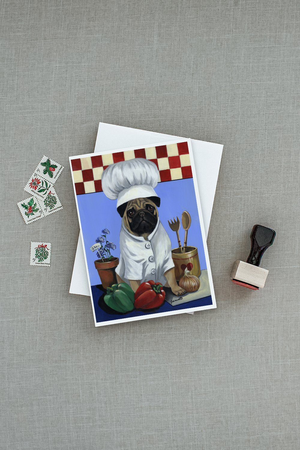 Pug Veggie Chef Greeting Cards Pack of 8 Blank Cards with Envelopes Whimsical A7 Size 5x7