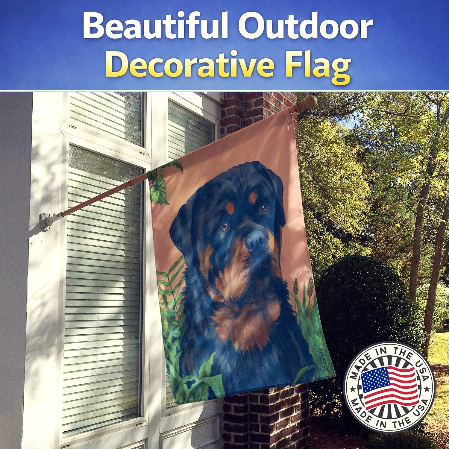 Rottweiler House Flag 28x40 Porch Sleeve Pole Decorative Outside Yard Banner Artwork Wall Hanging, Polyester