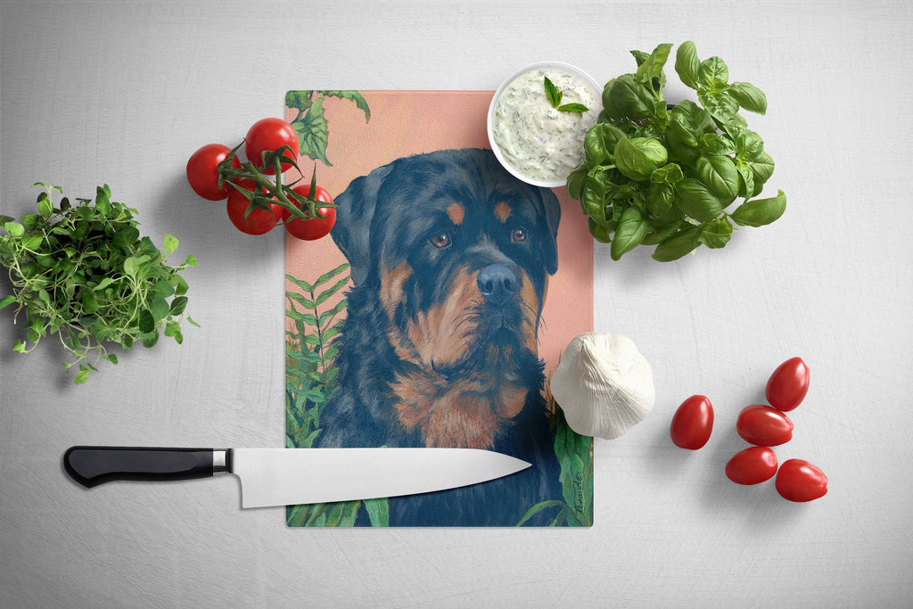 Rottweiler Cutting Board Tempered Glass Kitchen Cutting Surface, Heat Resistant Chopping, Non-Slip Feet, Food Prep & Serving
