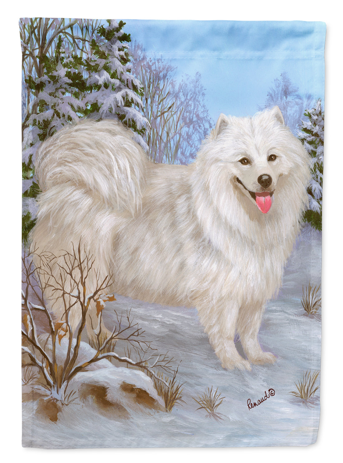Samoyed Happiness House Flag 28x40 Porch Sleeve Pole Decorative Outside Yard Banner Artwork Wall Hanging, Polyester