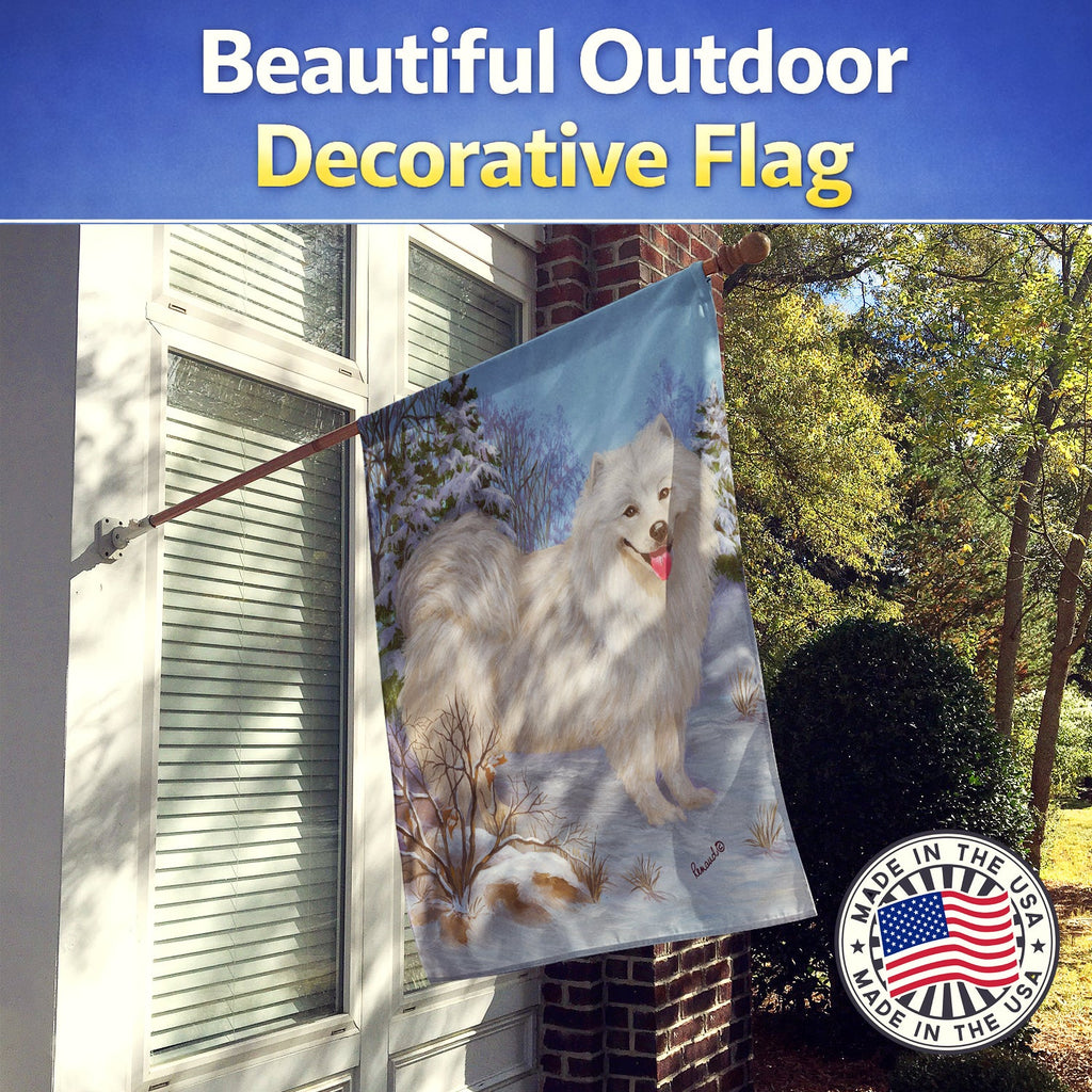 Samoyed Happiness House Flag 28x40 Porch Sleeve Pole Decorative Outside Yard Banner Artwork Wall Hanging, Polyester