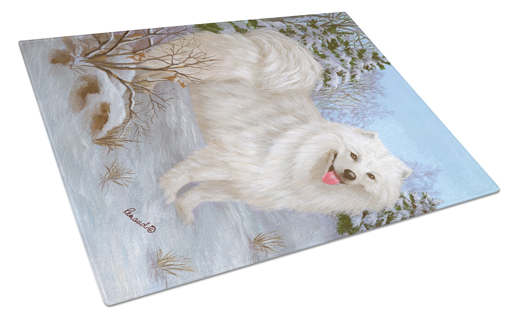 Samoyed Happiness Cutting Board Tempered Glass Kitchen Cutting Surface, Heat Resistant Chopping, Non-Slip Feet, Food Prep & Serving