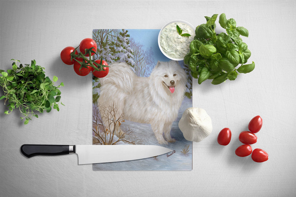 Samoyed Happiness Cutting Board Tempered Glass Kitchen Cutting Surface, Heat Resistant Chopping, Non-Slip Feet, Food Prep & Serving