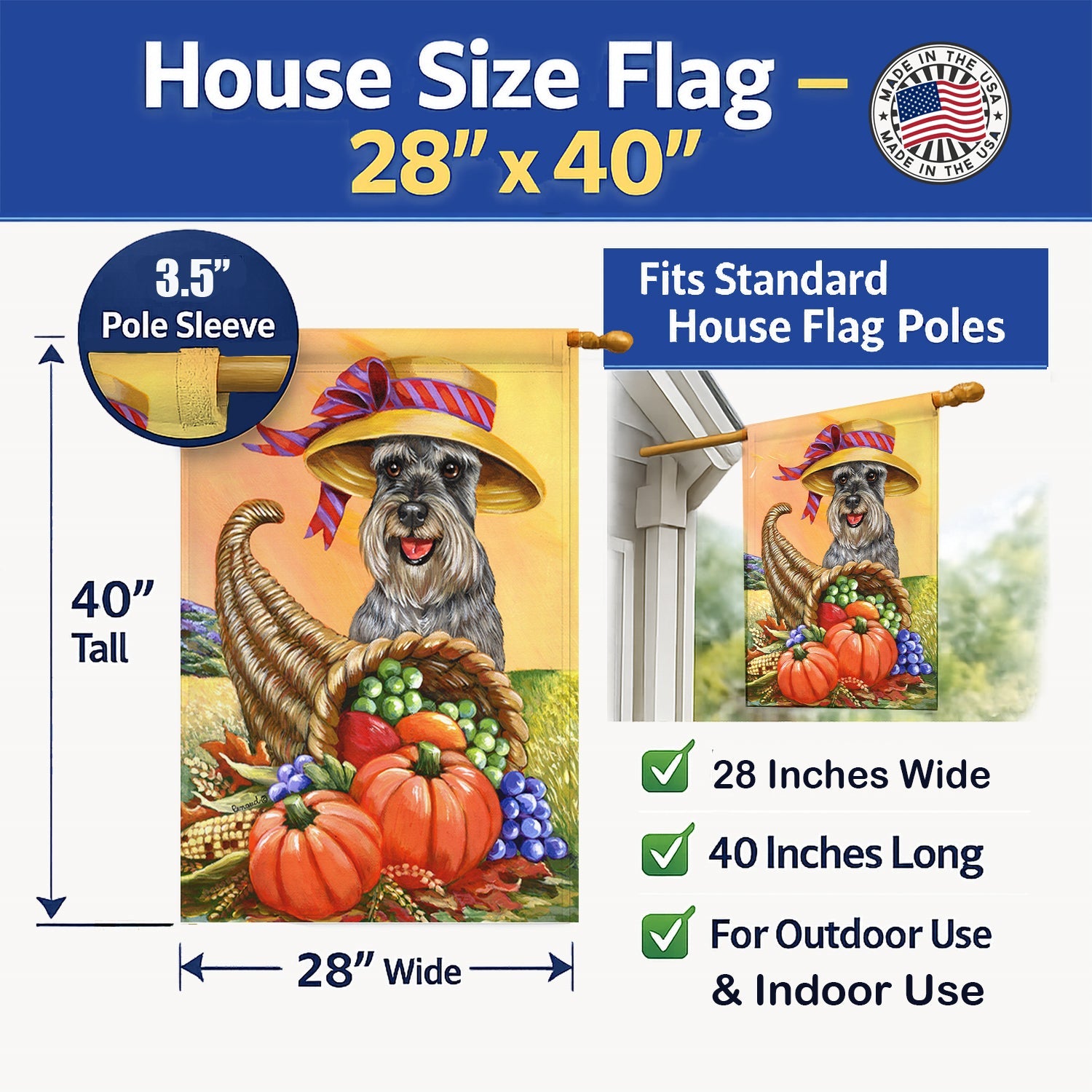 Schnauzer Autumn House Flag 28x40 Porch Sleeve Pole Decorative Outside Yard Banner Artwork Wall Hanging, Polyester