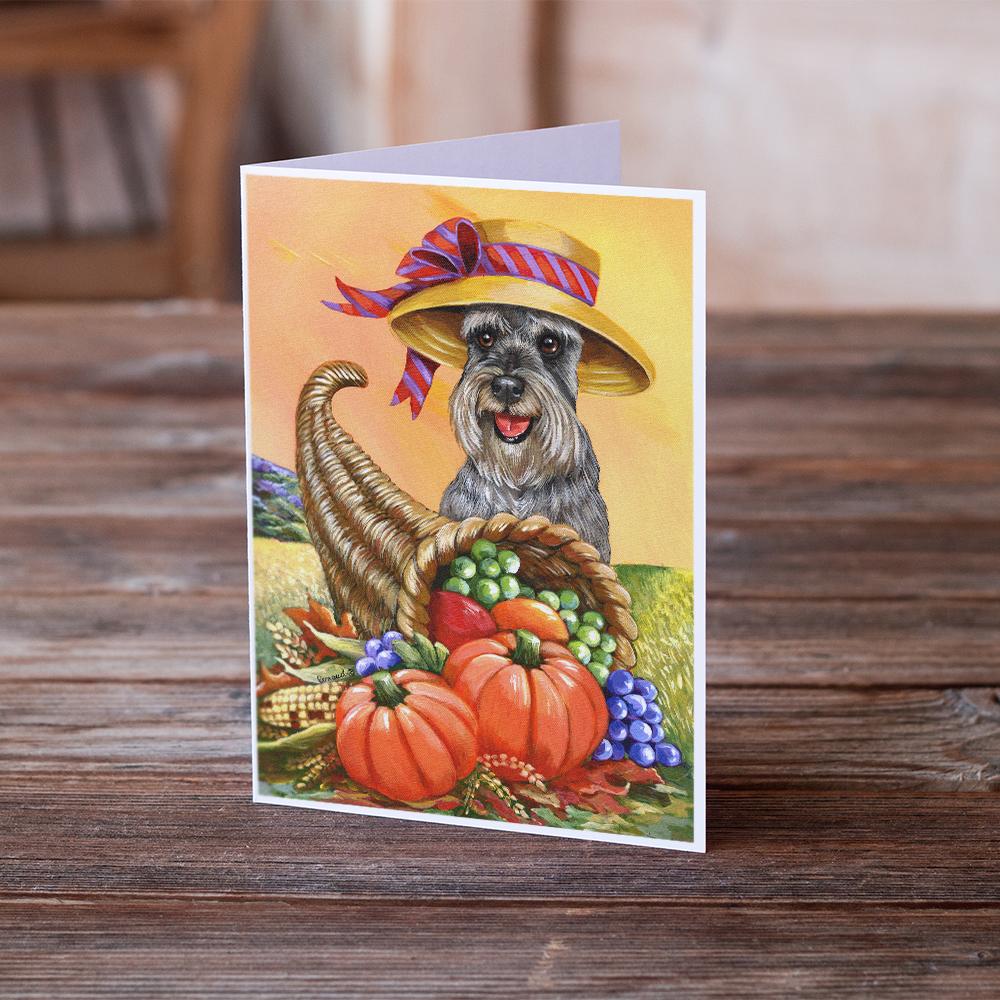 Schnauzer Autumn Greeting Cards Pack of 8 Blank Cards with Envelopes Whimsical A7 Size 5x7