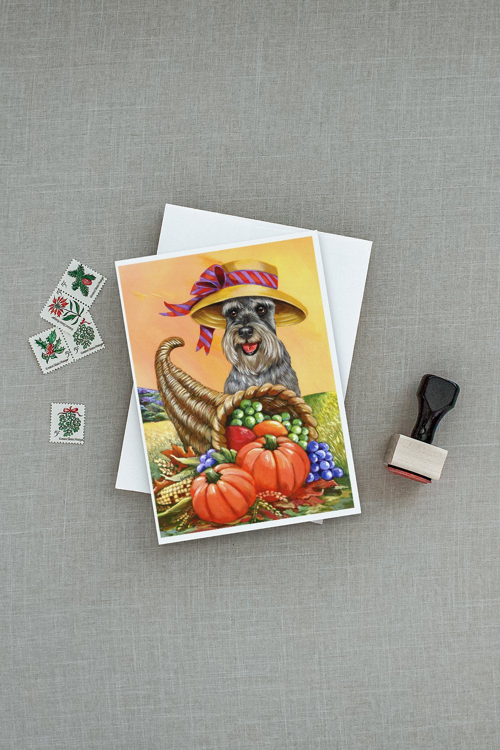 Schnauzer Autumn Greeting Cards Pack of 8 Blank Cards with Envelopes Whimsical A7 Size 5x7