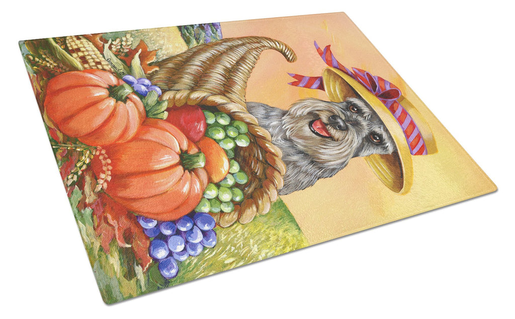 Schnauzer Autumn Cutting Board Tempered Glass Kitchen Cutting Surface, Heat Resistant Chopping, Non-Slip Feet, Food Prep & Serving