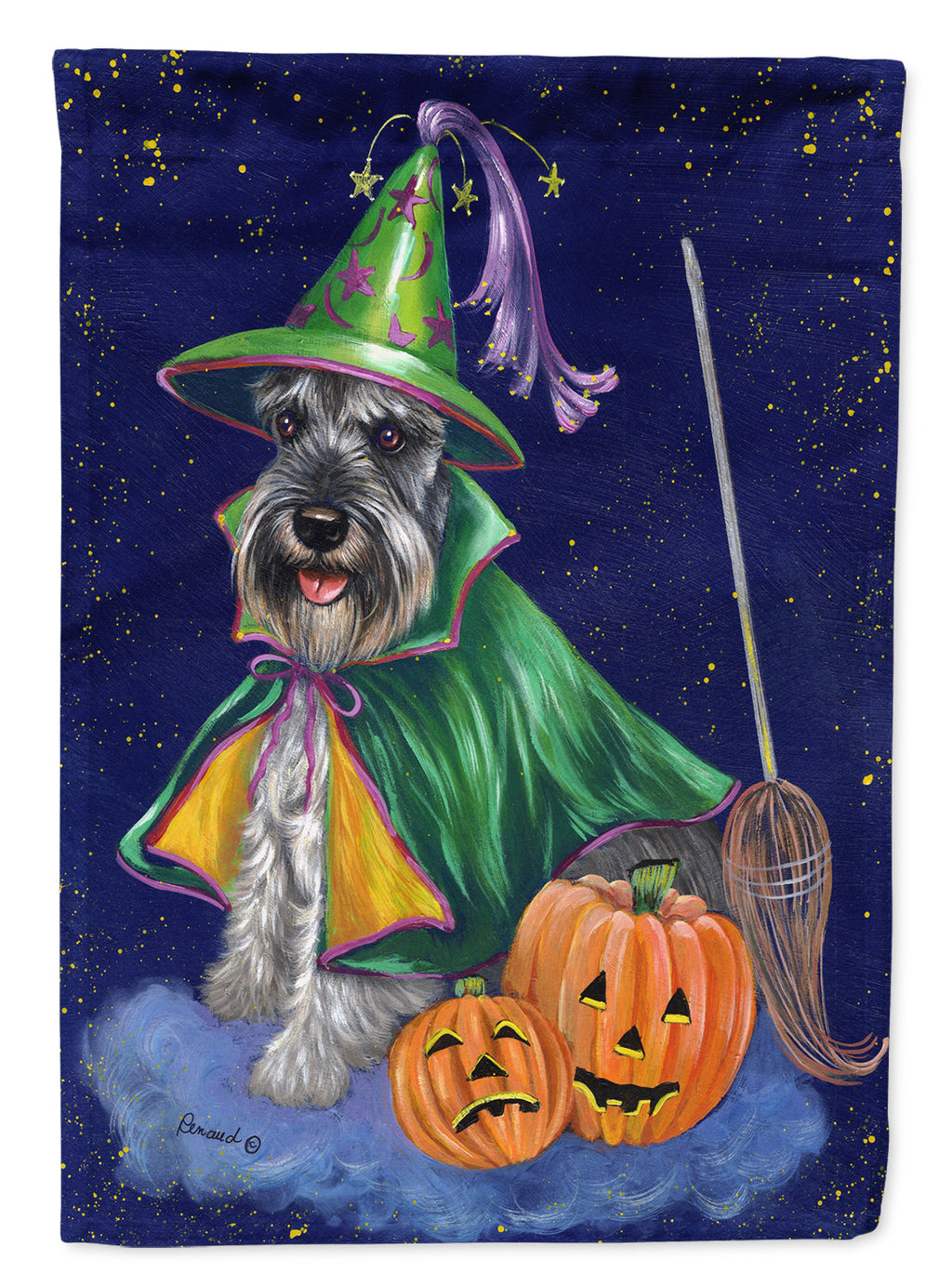 Schnauzer Halloween Good Witch House Flag 28x40 Porch Sleeve Pole Decorative Outside Yard Banner Artwork Wall Hanging, Polyester